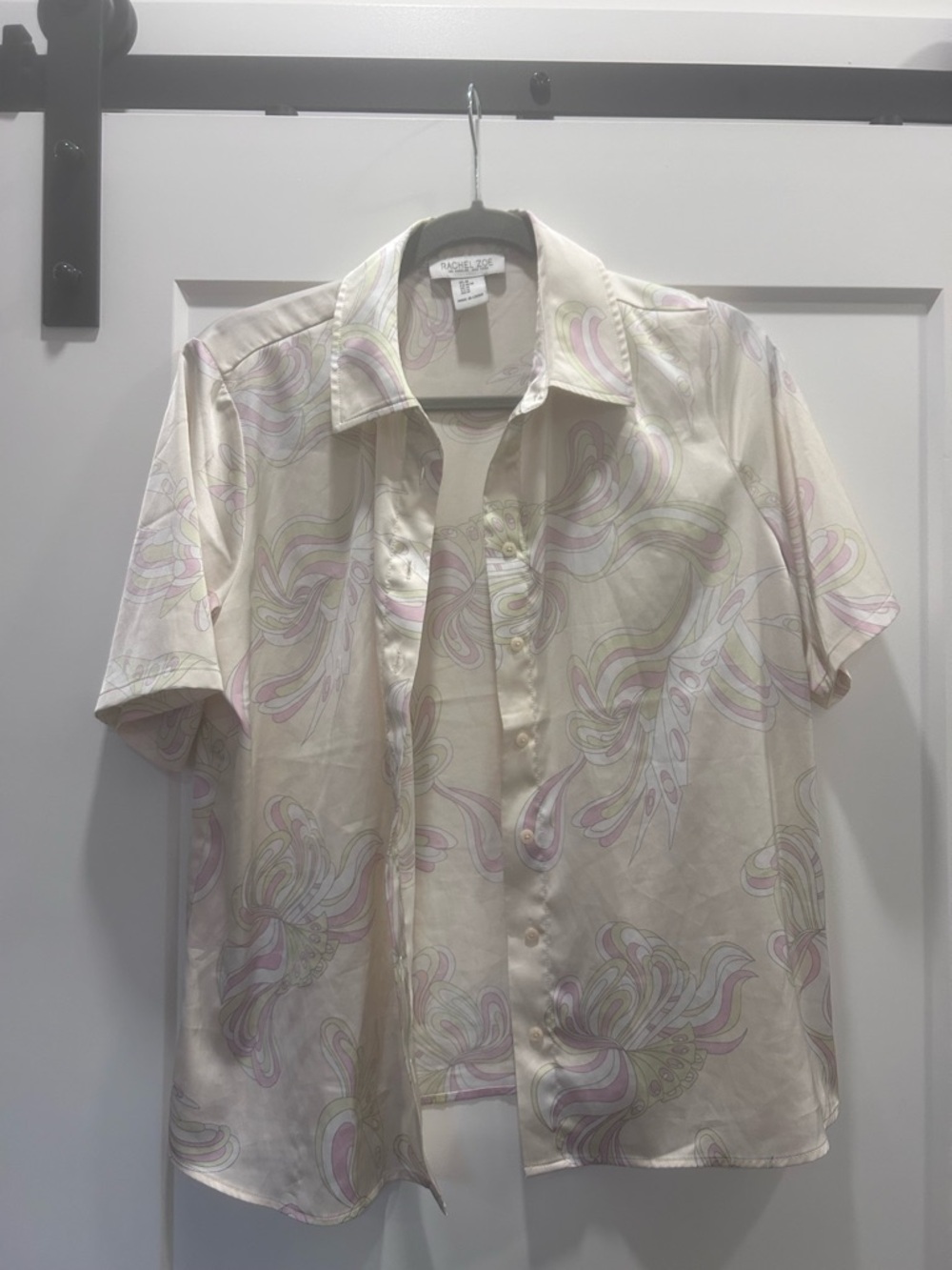 Buttery Cream Floral Short-Sleeve Satiny Button Shirt